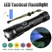 Kidsjoy Rechargeable LED Flashlight, 90000 Lumens Tactical Flashlight with Battery Zoomable Torch for Emergencies, Home, Camping